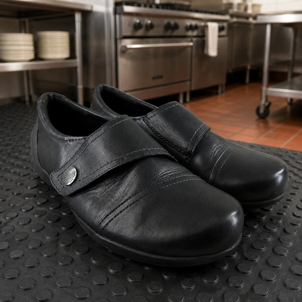 ABEO Ivonne Slip On Work Shoes Women 8 Black Leather Professional Slip Resistant